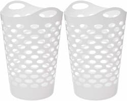 5Five Flexibele wasmand/opbergmand - 2x - rond - wit - 75 liter - D41 x H66 cm