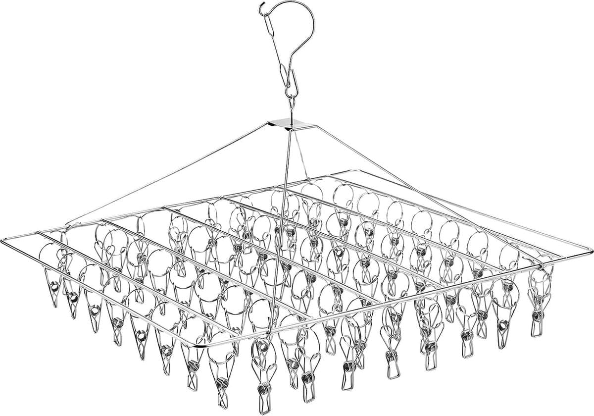 64 Clips Sok Droogrek, RVS Droogrek Sok Hanger, Ondergoed Hanger, Kleerhanger voor het drogen van handdoeken, bh's, lingerie, babykleertjes — afbeelding 1
