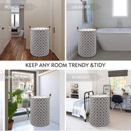 Grote wasmand, 80 liter, verdikte wasmand met stevig leren handvat, opvouwbare opbergmand met trekkoord, vrijstaande wasmand voor slaapkamer, badkamer (grijs, XL) — thumbnail 4