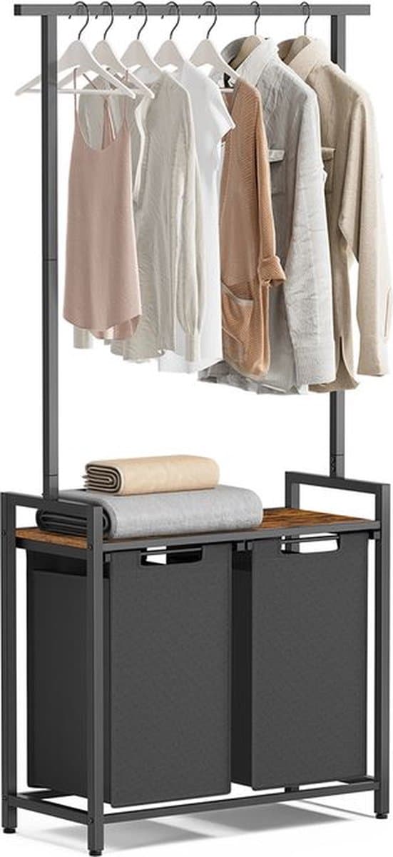 wasmand 2 x 46 liter met kledingroede en plank 73 x 33 x 177 cm — afbeelding 1