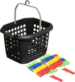 Wasknijpers ophang mandje/bakje - zwart - met 48x plastic knijpers — thumbnail 1