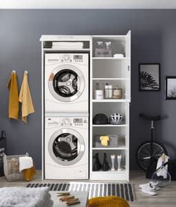 Wasmachine kast en linnenkast met bovenkast - Wasmachine kast en droger kast - Wasmachine ombouw - Wasmachine meubel - Wit — thumbnail 2