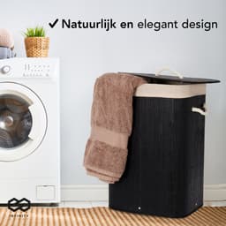 Infinity Goods Wasmand met Deksel Zwart - Bamboe - Wassorteerder - Wasbare katoenen waszak - Handvatten - 72 Liter - Zwart — thumbnail 2