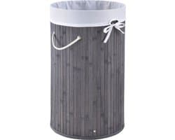 Bamboe Wasmand Curly - 55 Liter - Grijs - Incl. Waszak & Deksel