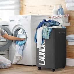 Opvouwbare wasmanden met wiel, 74 liter, large opvouwbare wasmanden, right-height, waterproof, opvouwbare wasmanden met wiel, praktische wasmanden (zwart o2) — thumbnail 3