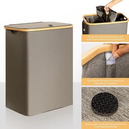 Wasmand met deksel, 3 vakken, de wasmand kan worden ingeklapt, 160 liter, donkergrijs — thumbnail 3