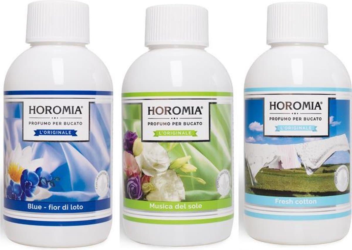 Wasparfum Horomia | set 3 x 250 ml Blue fior di loto, Musica del sol, Fresh cotton — afbeelding 1