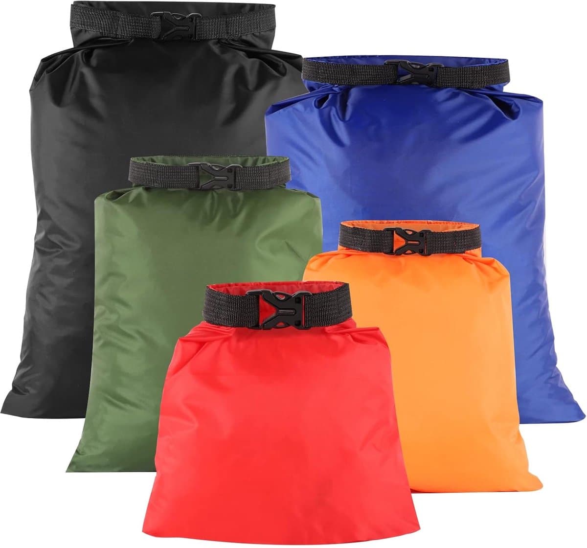 5 Stuks Waterdichte Drybags, 1,5 L/2,5 L/3,5 L/4,5 L/6 L, Waterdichte Tas Draagbare Droogzak Dry Bag voor Kajakken Driften Onderdompele Varen Wandelen Kamperen Outdoor (Multicolor) — afbeelding 1