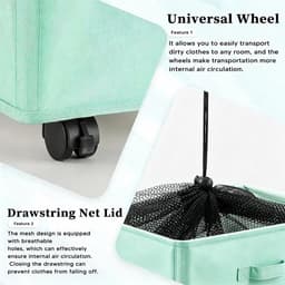 Wasmand met Wieltjes 65L Opvouwbare mobiele wasmand met 4 wielen Opvouwbare Wasverzamelaar Oxford Vuile Kleren Opbergmand Inklapbare Wasmand, Geschikt voor Kleding, Dekens (Lichtblauw) — thumbnail 5