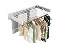 Adelair wasrek wand - Droogrek hangend - wanddroogrek inklapbaar - Uitschuifbaar - 8 stangen - 100cm breed - wit
