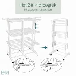 BAUER & MEYER® - Droogrek XL - Wasrek Inklapbaar - 40 Meter drooglengte - Incl. 20 wasknijpers + 1x wasmand - 170 x 134 x 65 cm - Wit — thumbnail 5