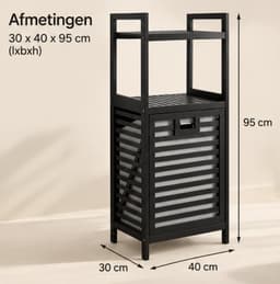 Luxe Bamboe Wasmand - Wasmand - Met Kantelfunctie - 30 x 40 x 95 cm - Zwart — thumbnail 4