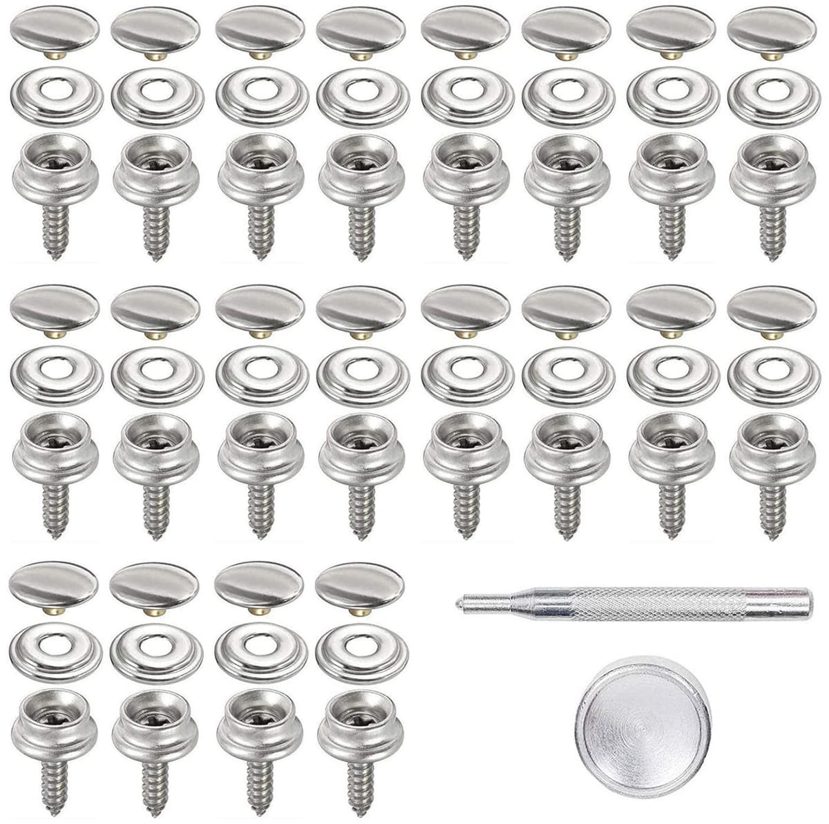Metalen drukknoopsluiting 20 sets - roestvrij staal - vaste schroef - ideaal voor tenten en zeildoeken - ServiceTopper — afbeelding 1