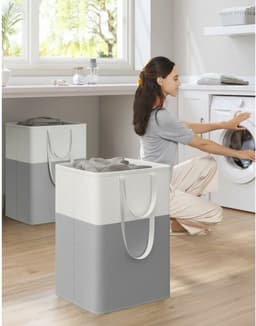 Klarven® Wasmand Duifgrijs - Opvouwbare Wastas - Wasmanden - Laundry Bag - Set van 2 - 110 Liter per Tas — thumbnail 5