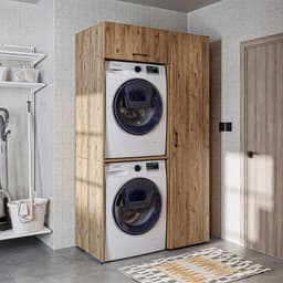 Roomart DUO-I Wasmachine Ombouwkast 112x205 cm - met Hoge Kast 45 - Eiken — thumbnail 1