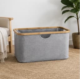 Livora Opvouwbare Wasmand – 40 Liter – Wasmand Kleding – Opbergmand – Grijs Beige – Linnen – Rechthoekig — thumbnail 5