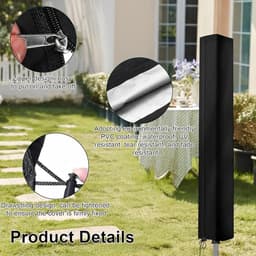 Droogmolenhoes - 160 × 15 × 15 cm - Droogmolen Beschermhoes - Hoes voor droogrek - Opberghoes met rits en trekkoord - Waterdichte stof - Weerbestendige beschermhoes voor droogmolens en droogrekken - Zwart — thumbnail 3
