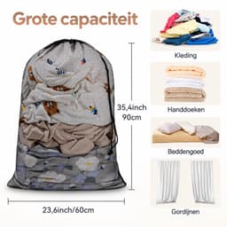 Kaiyaya - 3 stuks Waszak - Zwarte mesh waszak voor wasmachine 60x90 cm - Met trekkoord en sluitclip - Beschermt kleding tegen slijtage — thumbnail 4