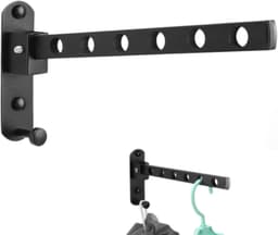 1 Stuk – Opvouwbare wandkledinghanger – Wanddroogrek – Inklapbare hanger – Ruimtebesparende hanger – Zwart – 6 gaten – 25 cm – Geschikt voor binnen en buiten – Ideaal voor badkamers, slaapkamers, hotels en balkons — thumbnail 1