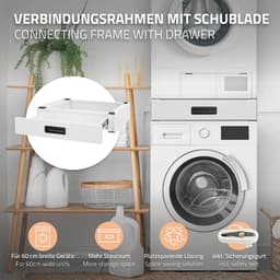 Universeel Verbindingsframe 60,5 x 54 cm Wit Staal met Uittreklade Antislip Geschikt als Montageset of Koppeling voor Wasmachine en Droger Stapelframe Tussenconstructie Droogzuil Accessoire — thumbnail 4