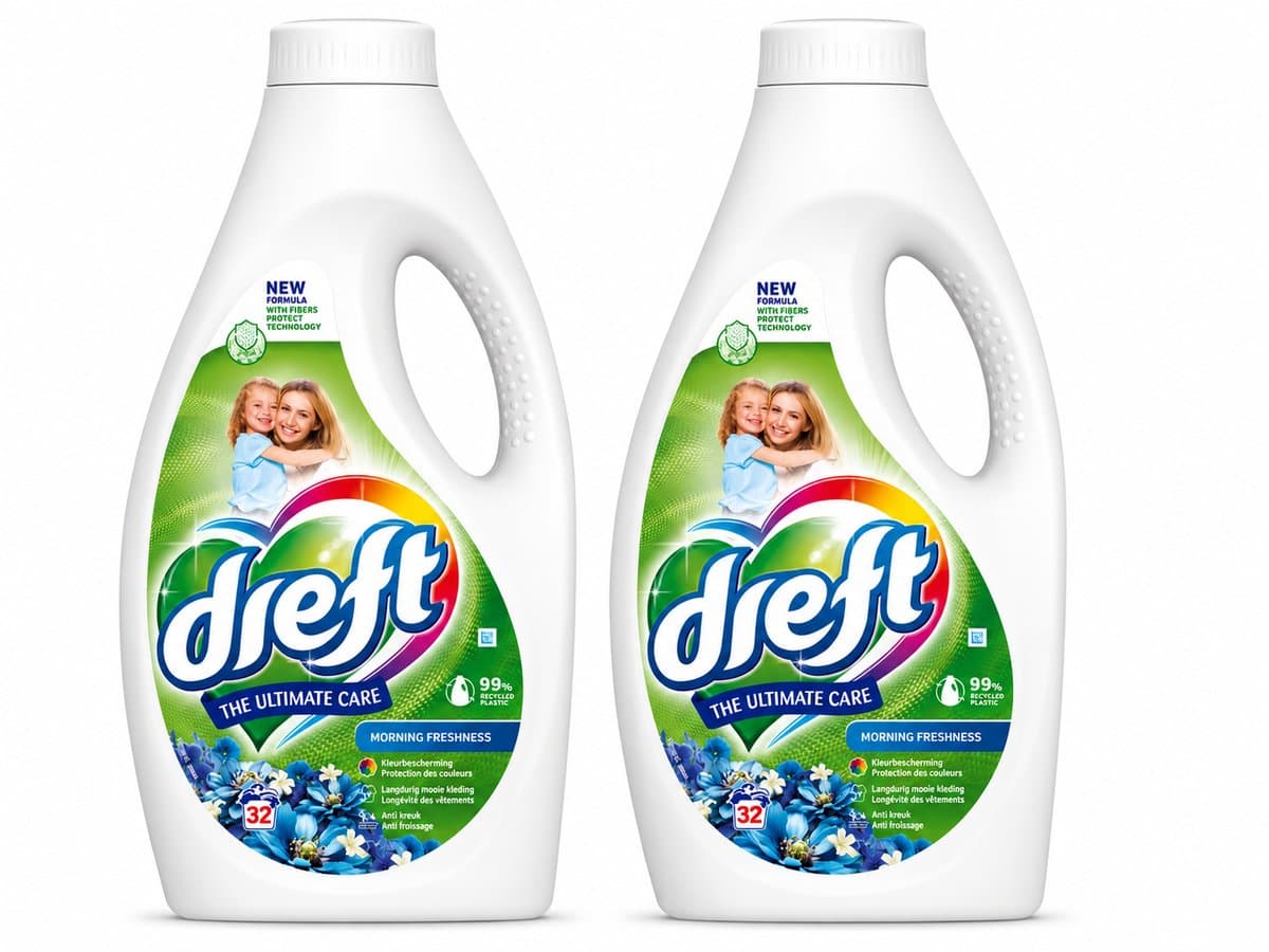 Dreft - Ultimate Care - Vloeibaar Wasmiddel - Gekleurde Was - Ochtendfris - 32 Wasbeurten - 2 Stuks — afbeelding 1