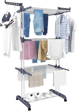 Kavora Droogrek - Gewichtslimiet 30kg - Wasrek - Wasrek Staand - Zwart en Zilver - 76cm x 50cm x 172cm — thumbnail 1