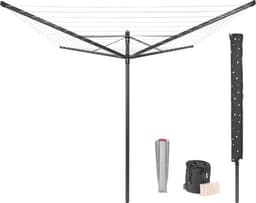 Brabantia Lift-O-Matic Droogmolen - met Metalen Grondanker, Beschermhoes, Wasknijpertasje en Wasknijpers - 50 m - Anthracite — thumbnail 1