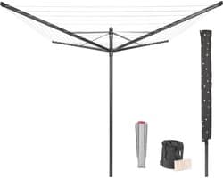 Brabantia Lift-O-Matic Droogmolen - met Metalen Grondanker, Beschermhoes, Wasknijpertasje en Wasknijpers - 50 m - Anthracite