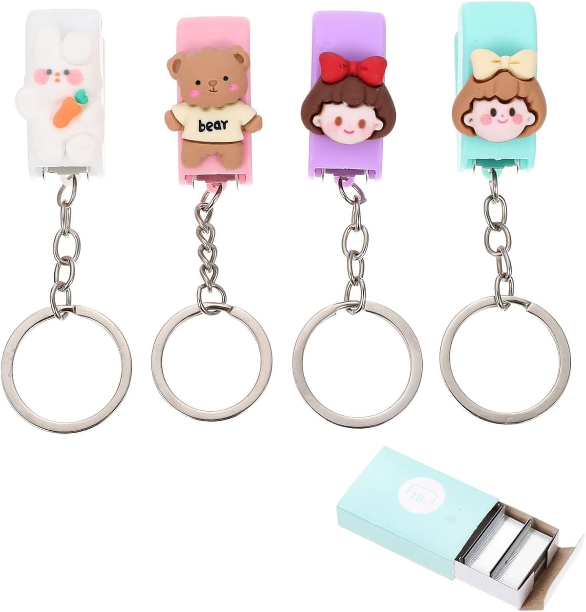 1set Stapler Sleutelhanger Van Draagbare Schattige Stapelaars Met Heftige Kleurvarianten Voor Gemakkelijk Papieren Samenbinden Voor School Werk — afbeelding 1