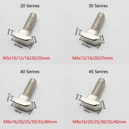 T Bolt Set Schroef Bout Bevestigingsmiddel Voor T-Slotted Aluminium Extrusie Carbon Staal 20 Serie M5x12mm 30PCS — thumbnail 2
