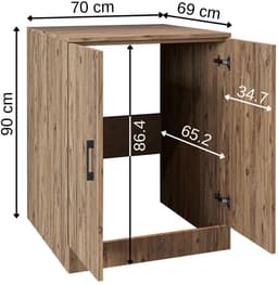 Roomart ATLANTIC-II Wasmachine Ombouwkast 70x90 cm - Onderkast - Eiken — thumbnail 4