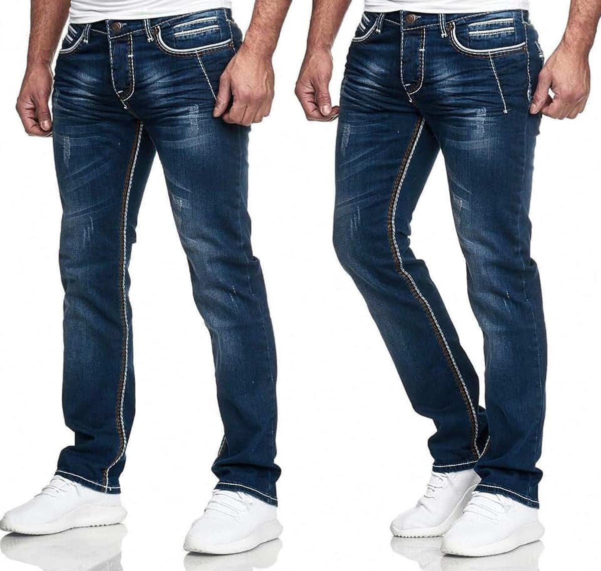 Naad heren jeans broek gewassen rechte snit regular stretch grijs blauw W29-W38 — afbeelding 1