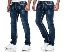 Naad heren jeans broek gewassen rechte snit regular stretch grijs blauw W29-W38