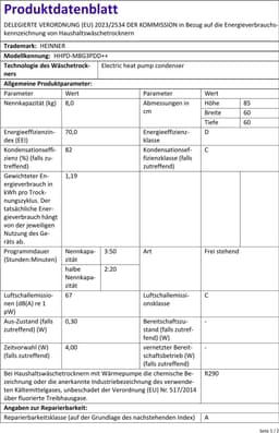 Heinner HHPD-M8G3PDD++ Warmtepompdroger – 8 kg – Energieklasse D – 16 Programma’s – Digitaal Display – Snelprogramma – Startuitstel – Anti-kreukfunctie – Trommelverlichting – Kinderslot – Wit – 5 Jaar Garantie — thumbnail 2