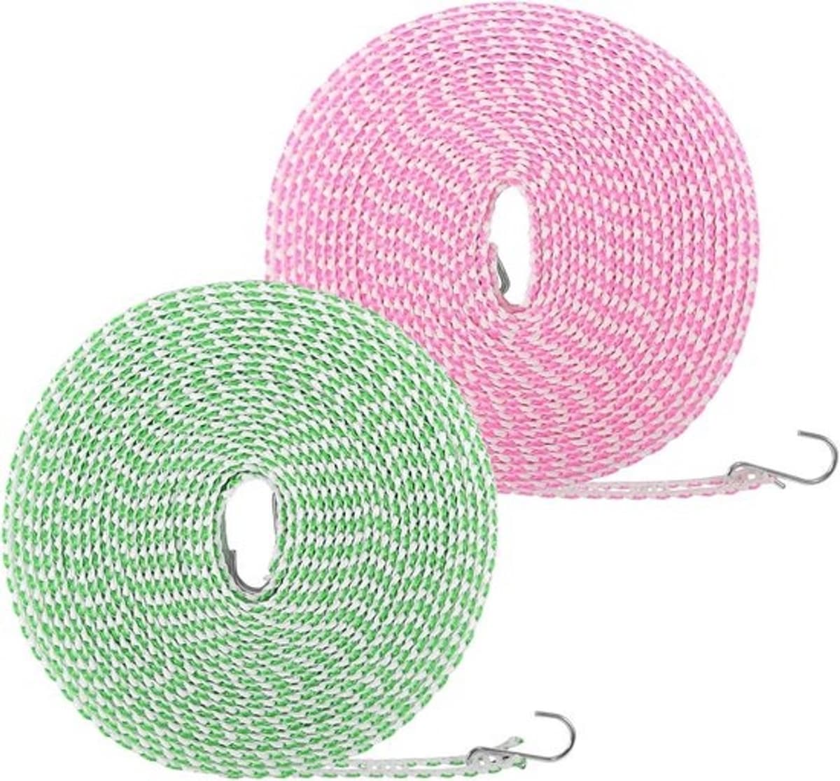 Waslijn voor buiten - 2 stuks, 8 m, winddicht, antislip, draagbaar nylon met haken, dubbele waslijn voor reizen en camping — afbeelding 1