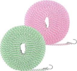 Waslijn voor buiten - 2 stuks, 8 m, winddicht, antislip, draagbaar nylon met haken, dubbele waslijn voor reizen en camping — thumbnail 1