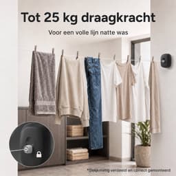 Waslijn Uittrekbaar tot 4,3 m – Waslijndraad met Stalen Kern – Roldrooglijn – Voor Binnen & Buiten – Lijmen of Boren – Zwart — thumbnail 4