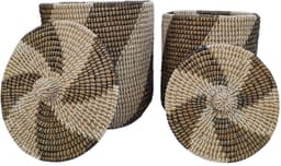 Wasmand met deksel – zeegras – set van 2 – 40 en 65 l – naturel zwart wit — thumbnail 2