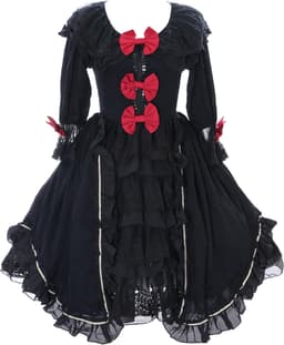 Zwarte ruches chiffon jurk Rococo Victorian Gothic Lolita Cosplay (maat L) — thumbnail 1