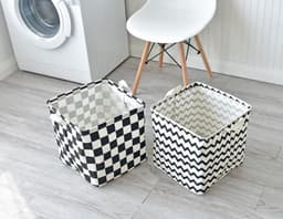 2x opvouwbare Wasmand - vierkant/kubus - zwart wit geblokt - katoen - 35x35x35CM — thumbnail 2
