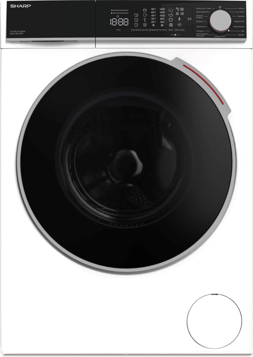 Sharp ESNFL814CWDABX Wasmachine met groot bedieningspaneel — afbeelding 1