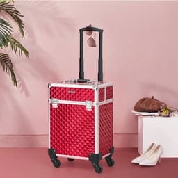 Cosmetica trolley met uitschuifbare compartimenten en 4 universele wielen in zwart JHZ013B01 — thumbnail 3