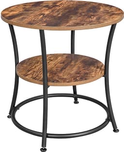 Bijzettafel - rond - 2 planken - diameter 55 cm - zwart met bruin - metaal en houtlook — thumbnail 1