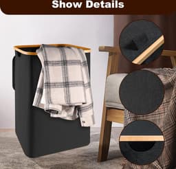 Huishoudmand voor vuile kleren met deksel Grote opbergmand voor vuile kleren Oxford-doek Opvouwbare mand voor vuile kleren Wasmand Opbergdozen, Wasemmer met Uitneembare Waszakken, Wasmanden Wasbox Smal, Zwart — thumbnail 3