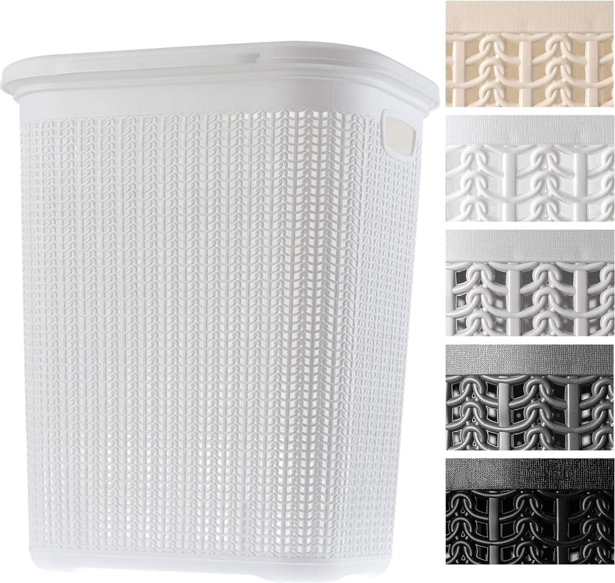 Wasmand, 50L, multifunctionele wasmand met deksel - lichte wasverzamelaar, wassorteerder van kunststof, voor badkamer, vuile kleding, speelgoed, wasmand - Wit KADAX — afbeelding 1