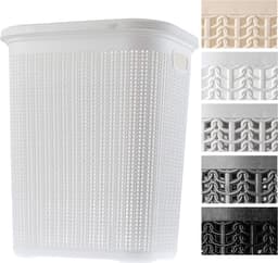 Wasmand, 50L, multifunctionele wasmand met deksel - lichte wasverzamelaar, wassorteerder van kunststof, voor badkamer, vuile kleding, speelgoed, wasmand - Wit KADAX — thumbnail 1