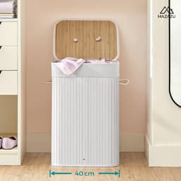 MIRA Home - Wasmand met deksel - Wasbox bamboe met handvatten - Wit - 72 liter - 40x30x60 cm — thumbnail 4