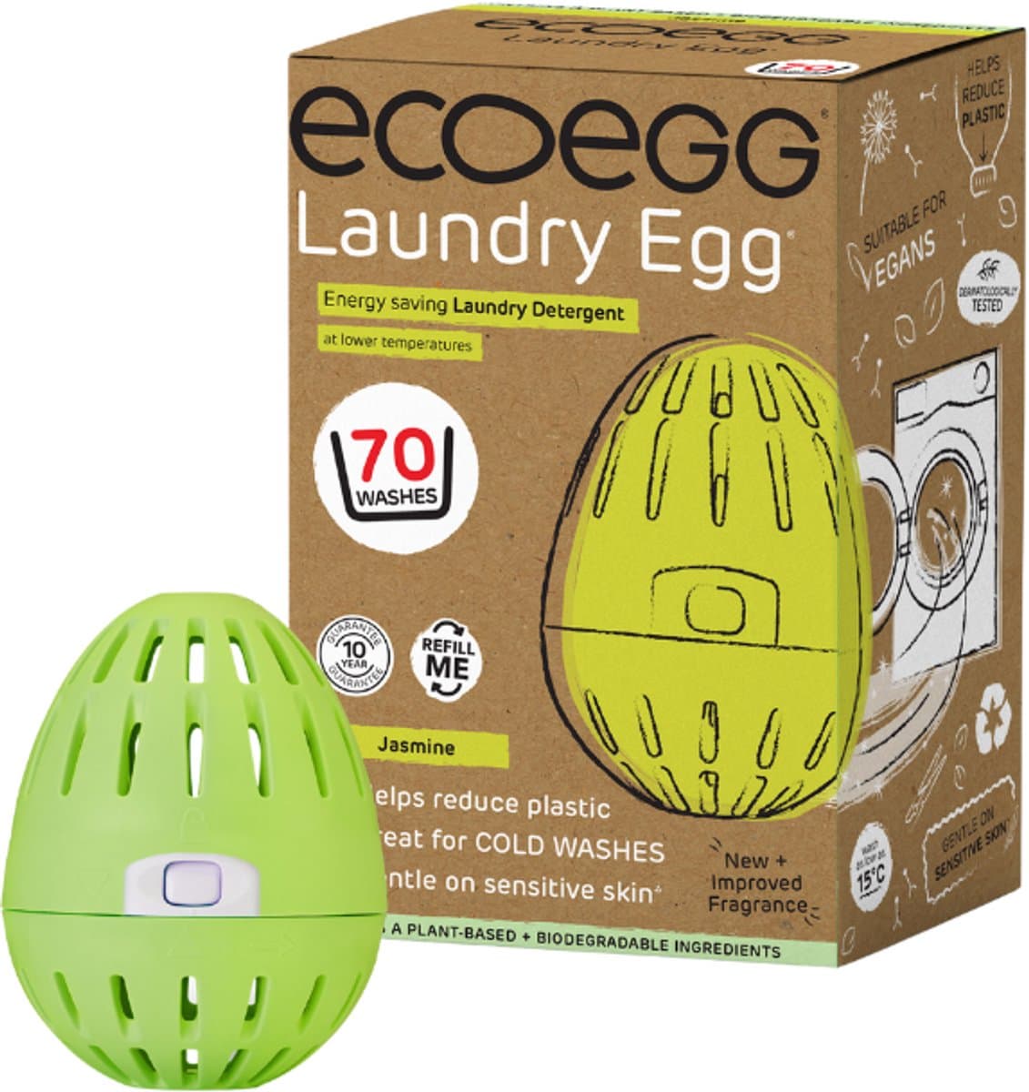 EcoEgg Was ei – Jasmine - Wasparels – Navulbaar – Geschikt voor de gevoelige huid – Dermatologisch getest - 70 wasbeurten - Groen — afbeelding 1