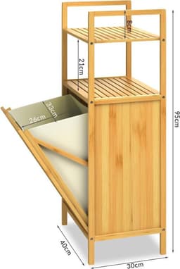 2x Badkamerrek met wasmand 70l bamboe badkamerkast 2 legplanken wassorteerder — thumbnail 2