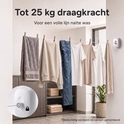 Waslijn Uittrekbaar tot 4,3 m – Waslijndraad met Stalen Kern – Roldrooglijn – Voor Binnen & Buiten – Lijmen of Boren – Wit — thumbnail 4